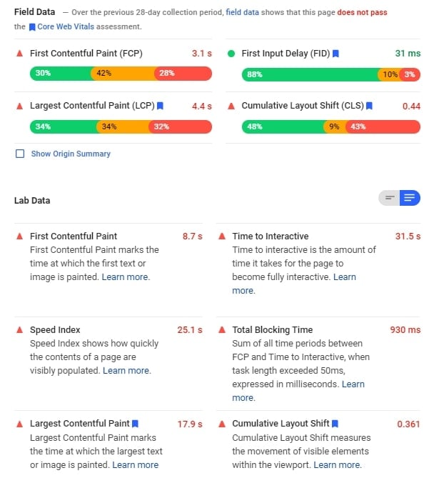 Google CWV - 코어 웹 바이탈 필드 데이터